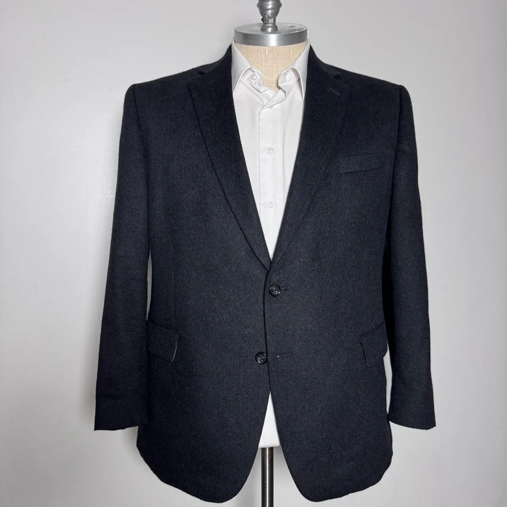 Stafford‎ Sport Coat Mens 48R Charcoal Gray Solid 100% Camel Hair Blazer Classic